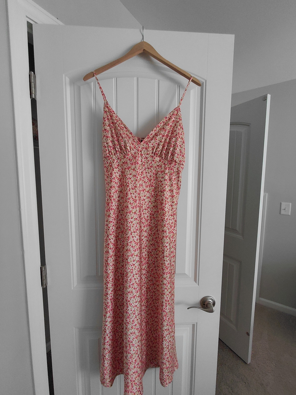 Floral Midi Slip Dress with Spaghetti Straps - Pink Floral